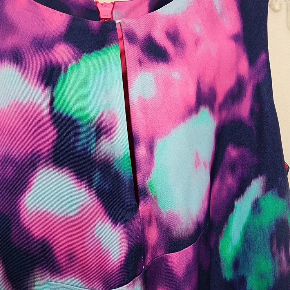 Kate Spade navy with neon tie dye exposed pink zipper shift dress woman's size 6
